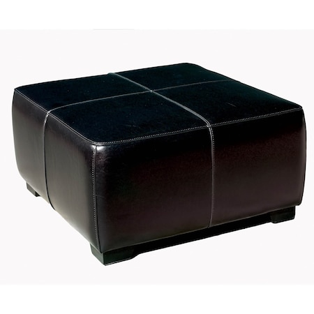 Baxton Studio Black Full Leather Square Ottoman Footstool A-1817